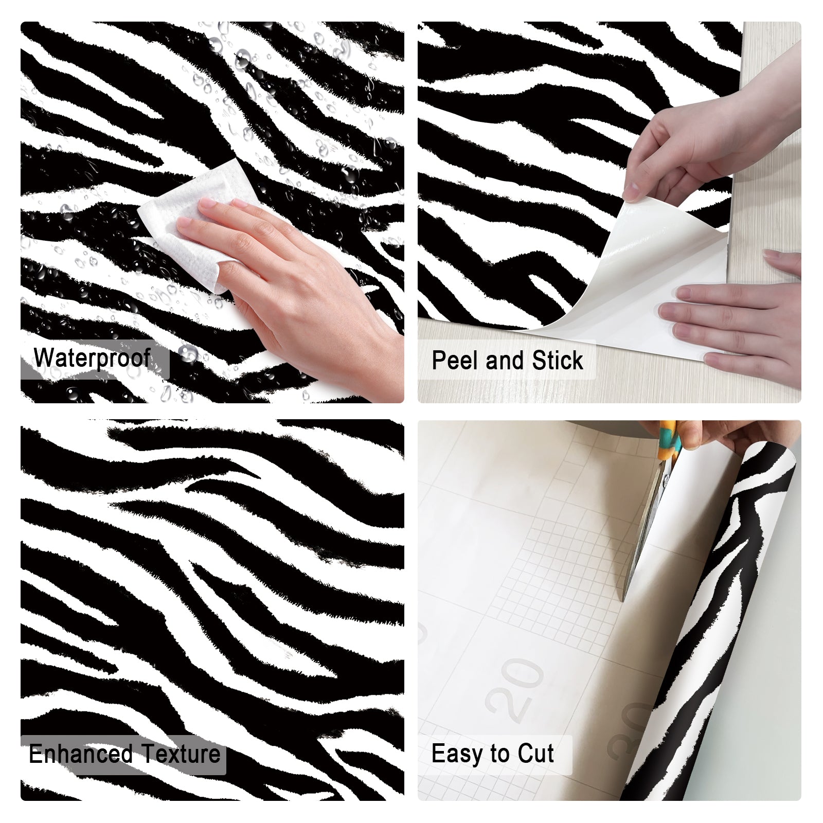 Installation Guide for Black and White Zebra-Striped Self-Adhesive Wallpaper
