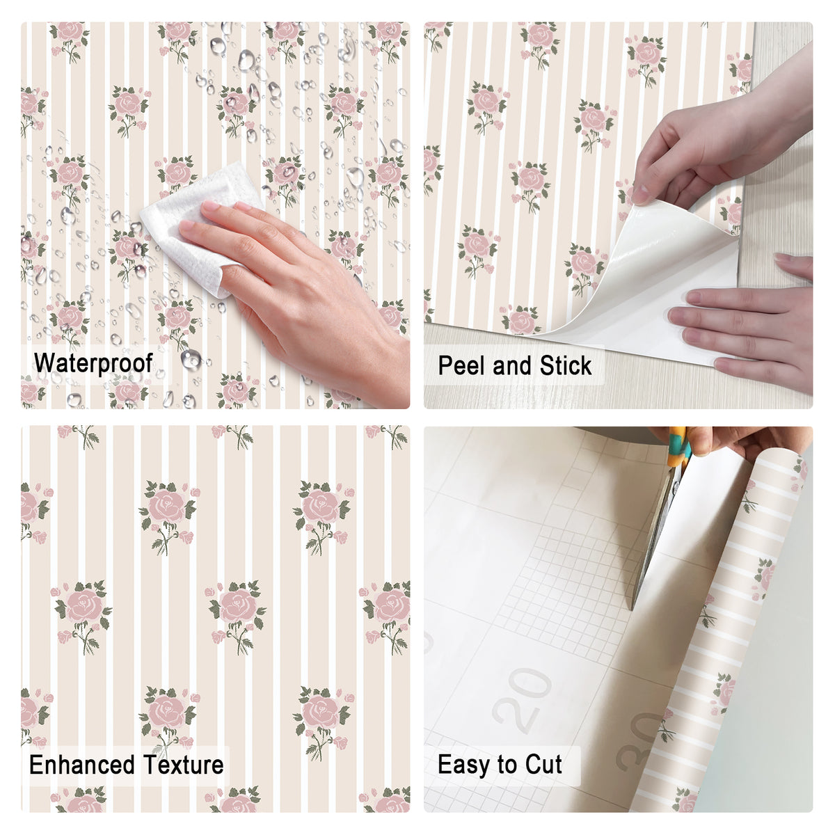 Blush Rose Stripe Peel and Stick Wallpaper