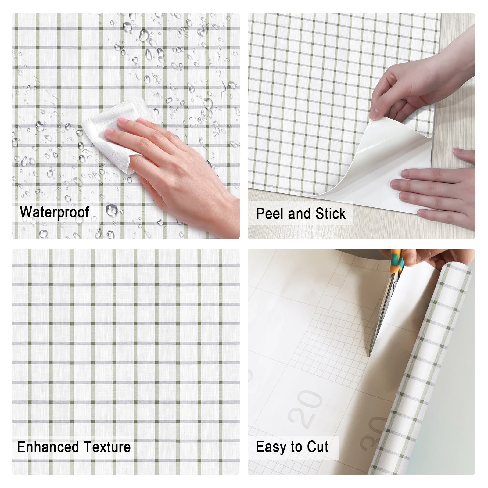 Green Grass Fine Grid Neutral Peel and Stick Wallpaper