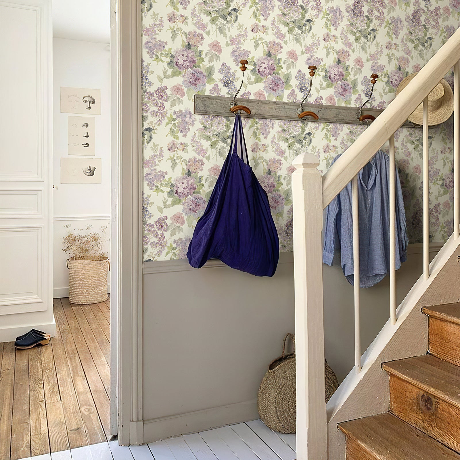 Purple Lilac Floral Vintage Peel and Stick Wallpaper