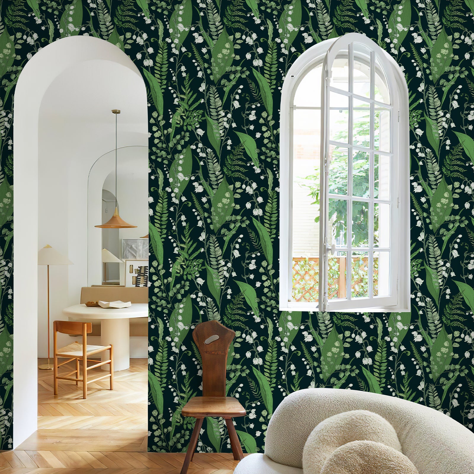 Vintage Floral Wallpaper Peel and Stick Wallpaper Green Leaf Lily