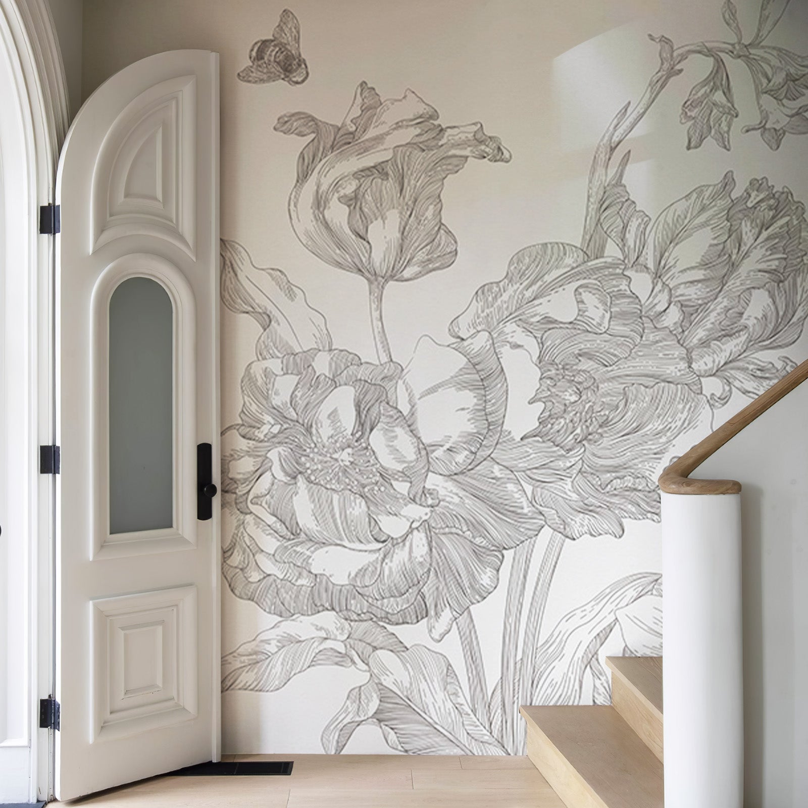 Black & White Line Floral Peel and Stick Wall Mural