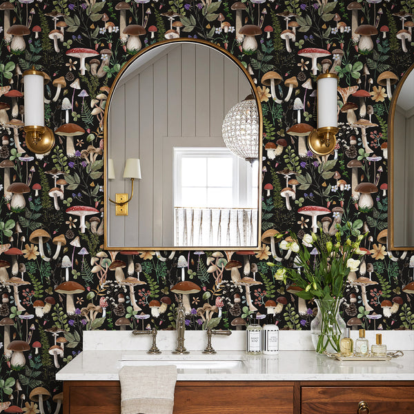 Boho Leaf Forest Mushroom Wallpaper