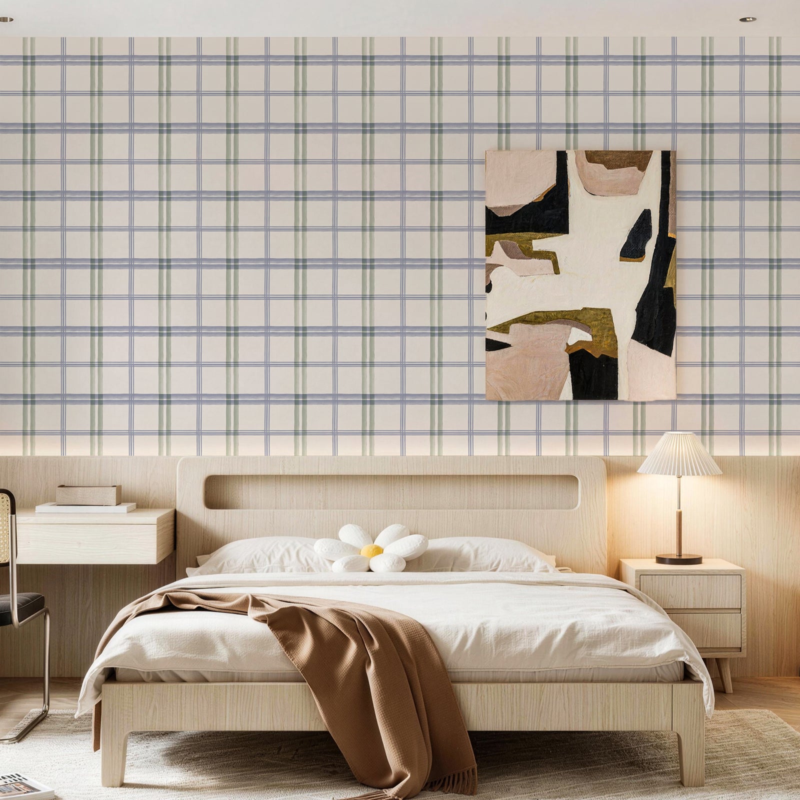 Green Blue Plaid Light Window Grid Peel and Stick Wallpaper