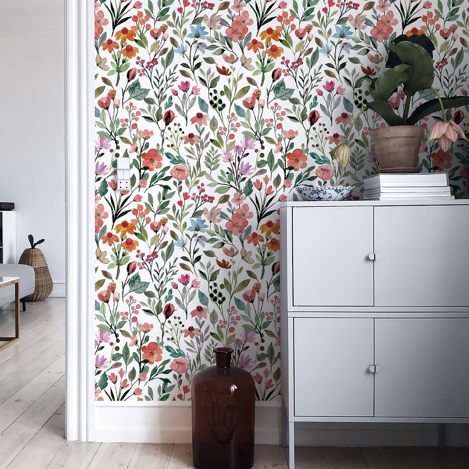 Green and Pink Wildflower Wallpaper