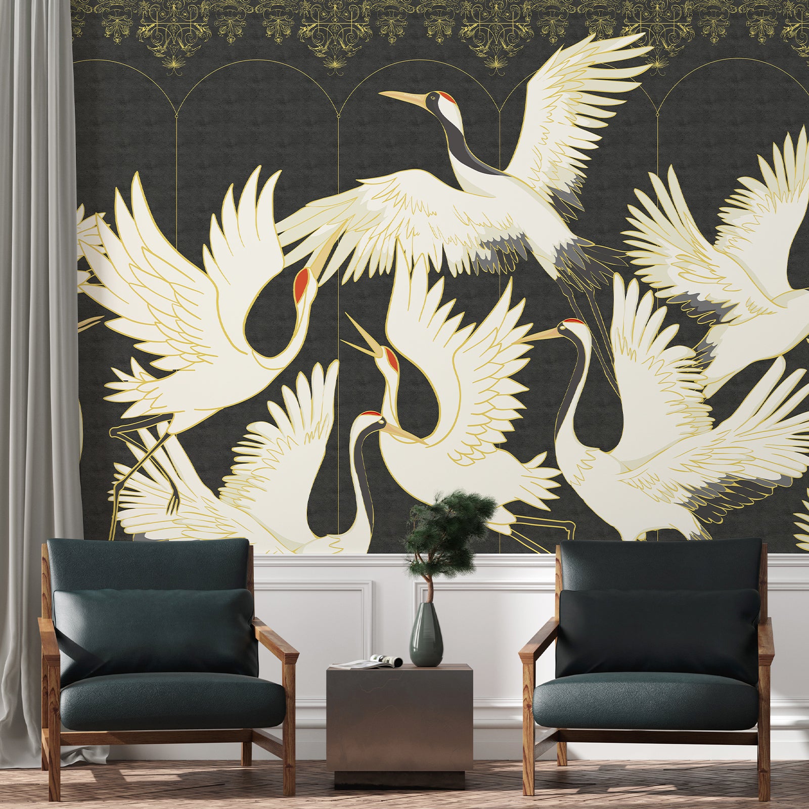 Soaring Cranes Peel and Stick Wall Mural