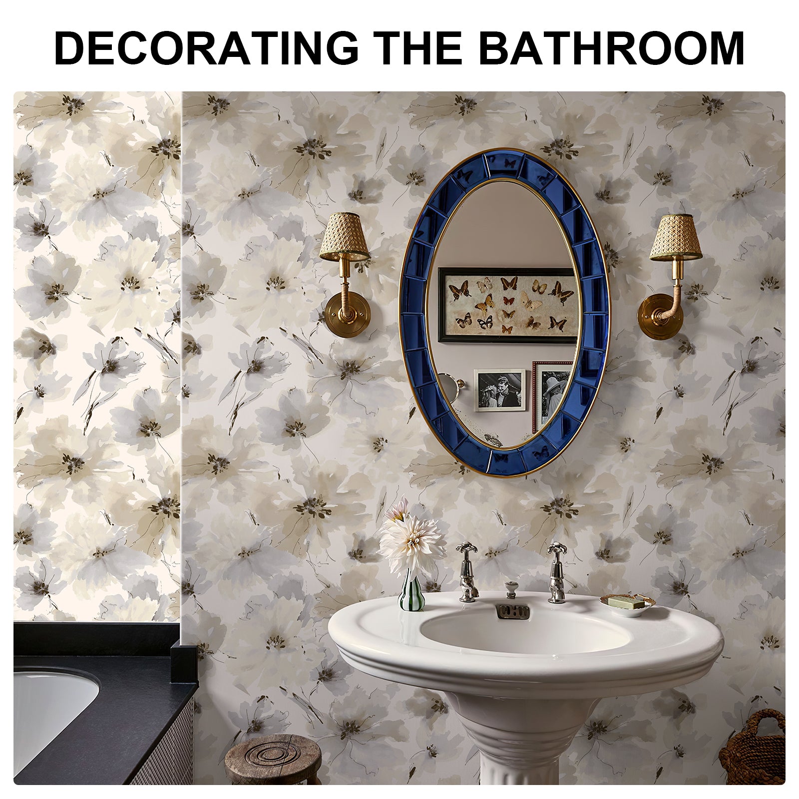 Biege Watercolor Flower Removable Peel and Stick Wallpaper