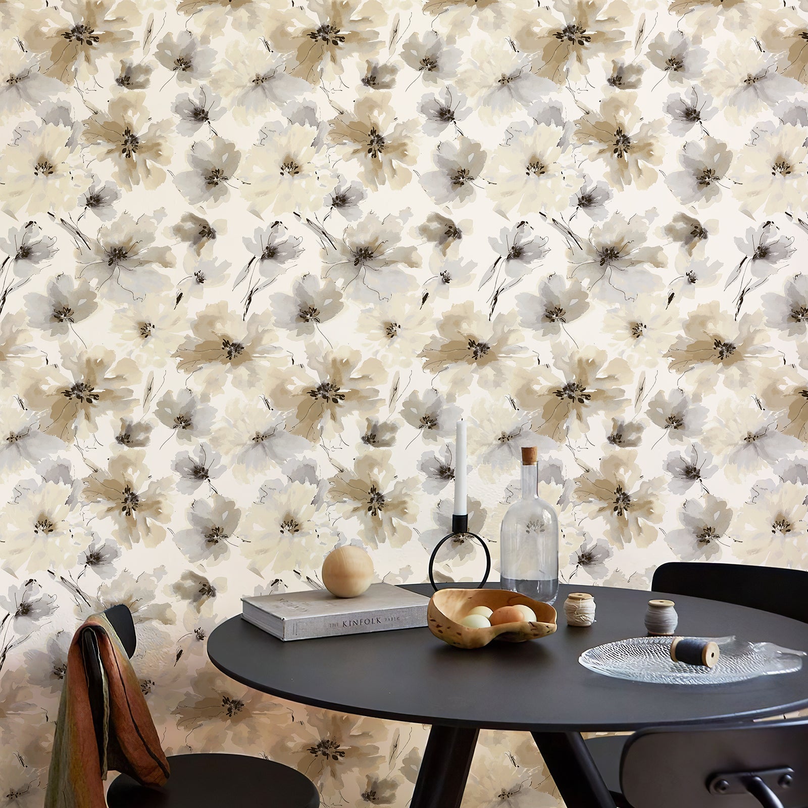 Biege Watercolor Flower Removable Peel and Stick Wallpaper