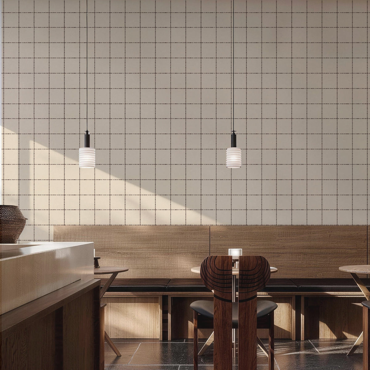 Cream Coffee Grid French Vintage Peel and Stick Wallpaper