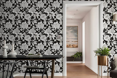 Green Floral Linear Wallpaper