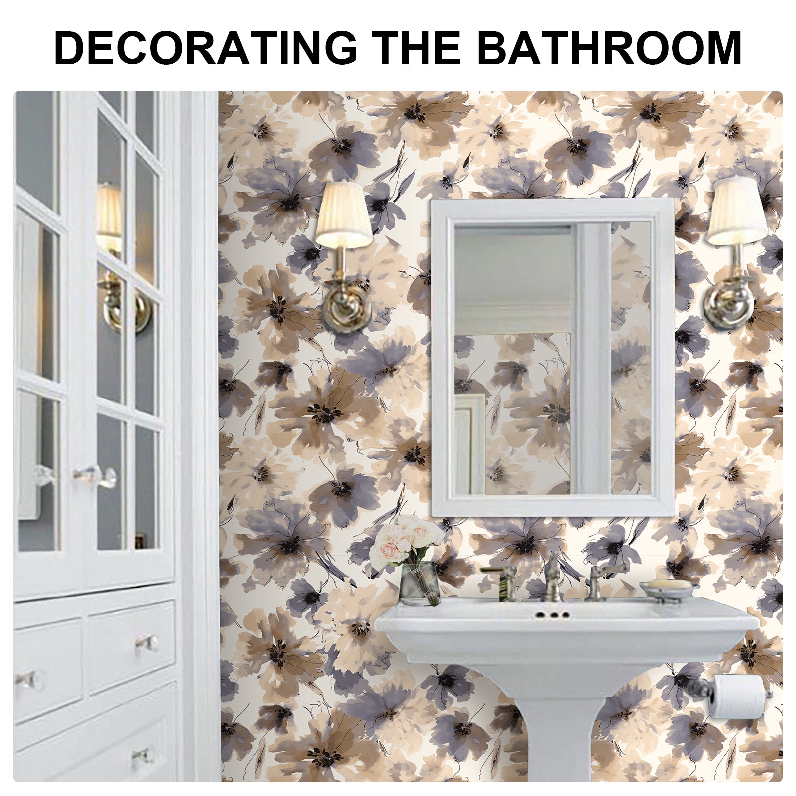 Biege Watercolor Flower Removable Peel and Stick Wallpaper