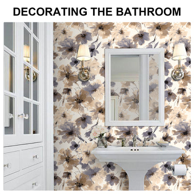 Biege Watercolor Flower Removable Peel and Stick Wallpaper