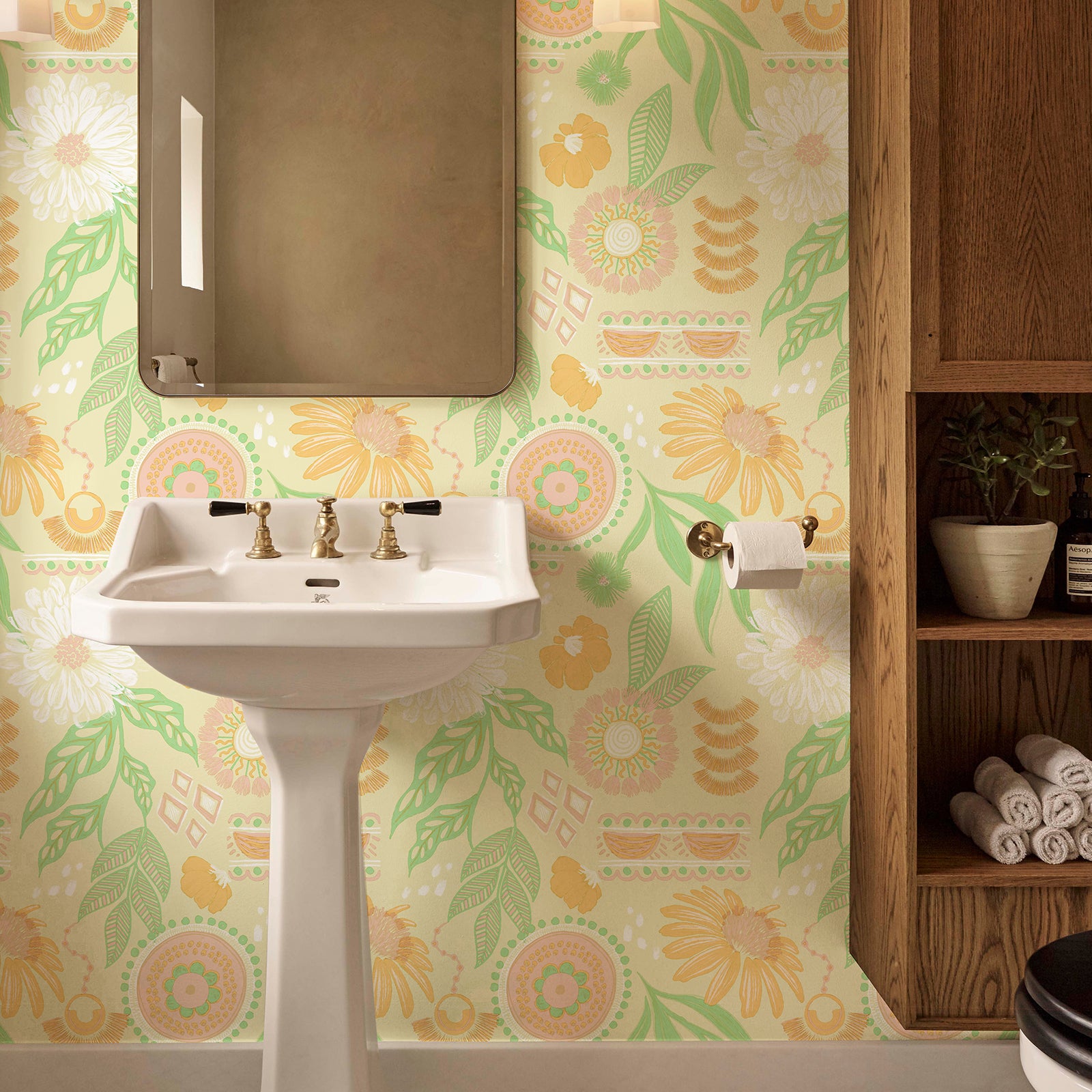 Bohemian-Style Sunflower and Floral Pattern Wallpaper