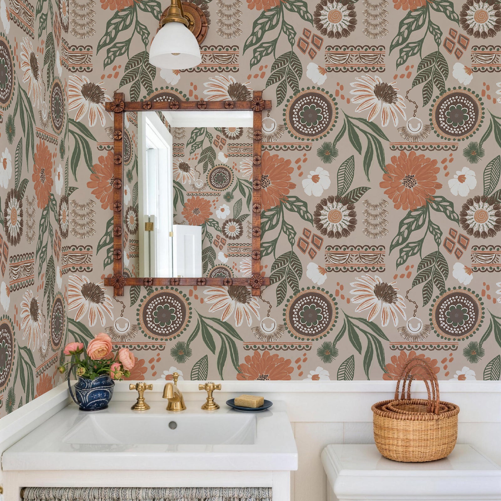 Bohemian-Style Sunflower and Floral Pattern Wallpaper