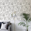 Green Floral Line Botanical Peel and Stick Wallpaper