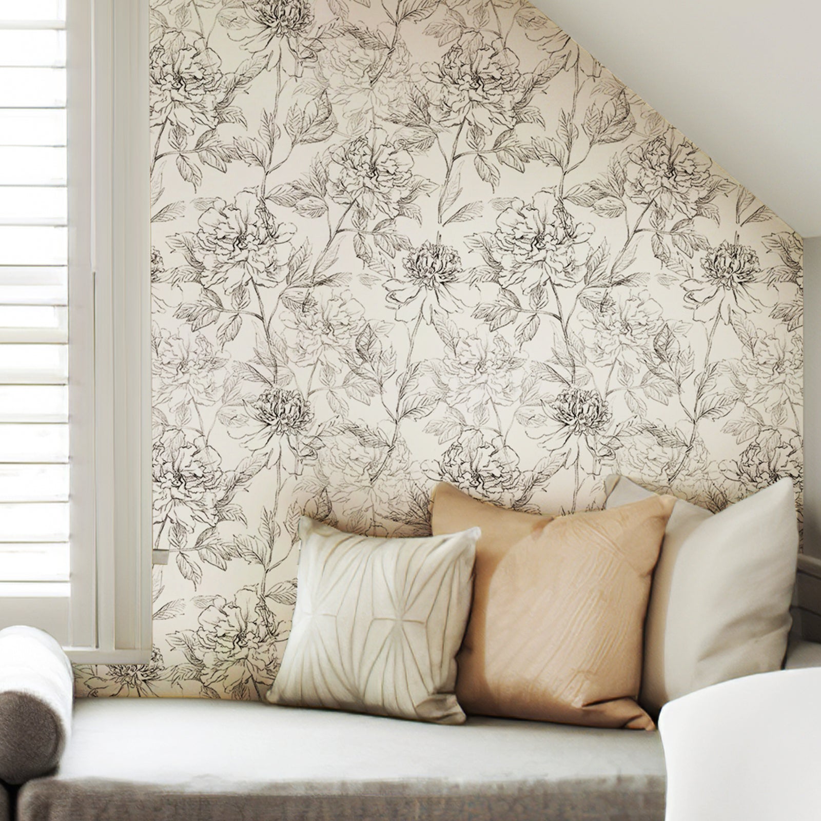 Flow of Years Sketch Peony Peel and Stick Wallpaper
