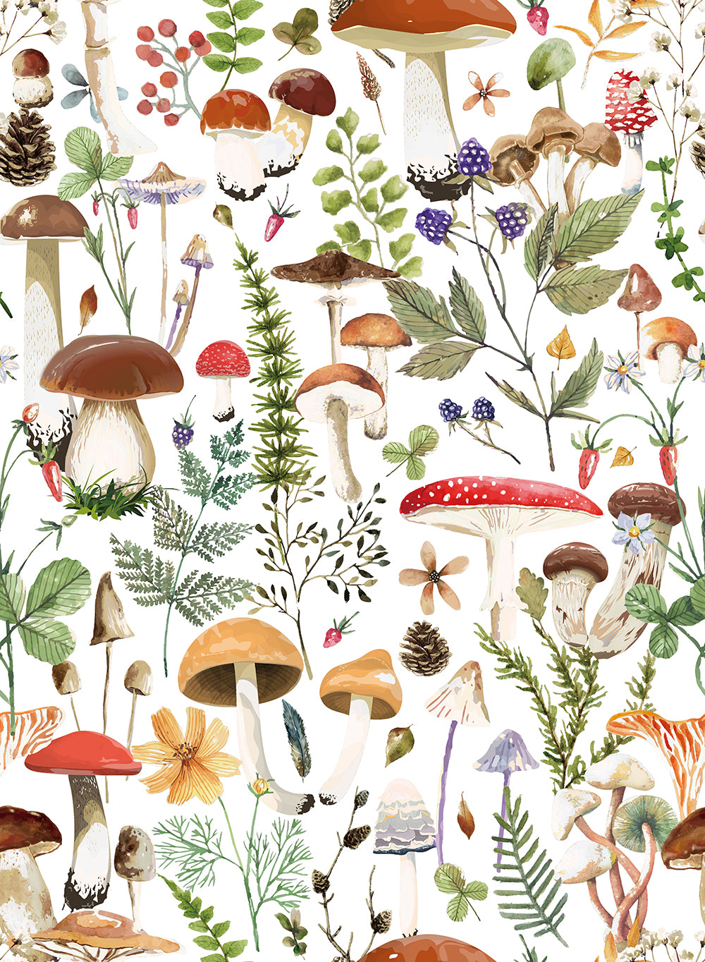 Boho Leaf Forest Mushroom Peel and Stick Wallpaper
