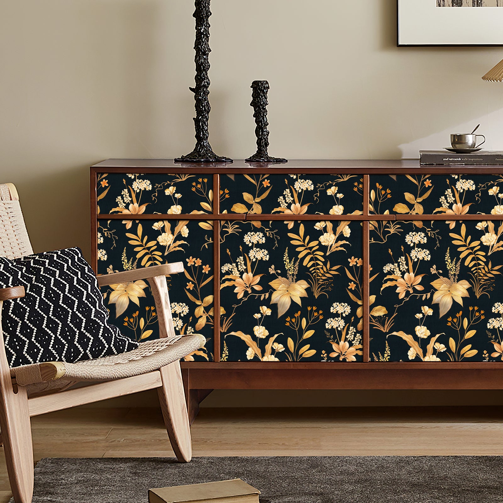 Beige Floral Contact Paper | Wildflower Botanical Pattern Wallpaper