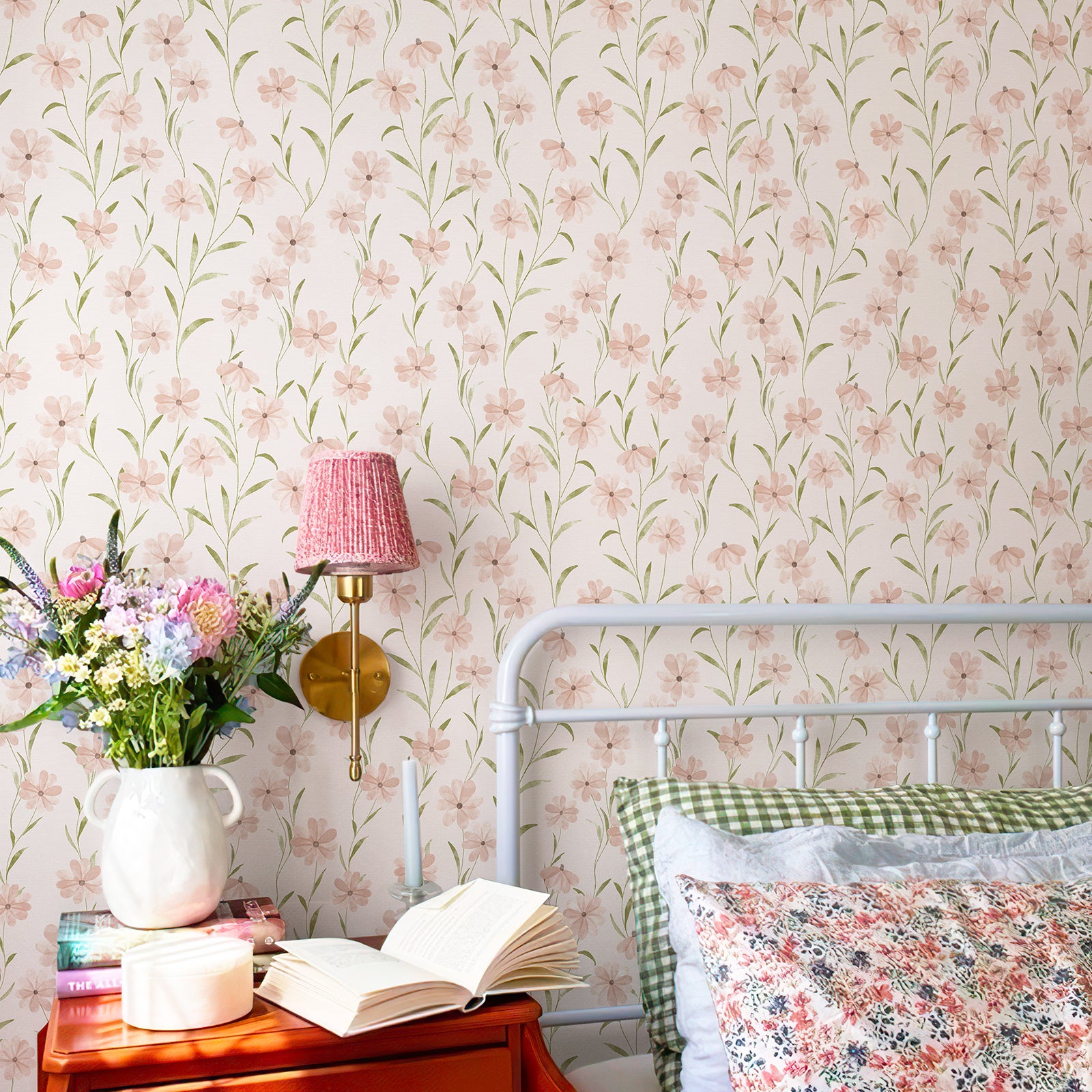 Soft Pink Cute Floral Peel and Stick Waterproof Wallpaper