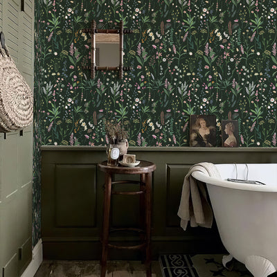 Green Meadow Botanical Floral Peel and Stick Wallpaper