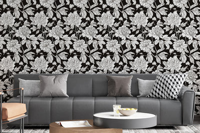 Green Floral Linear Wallpaper