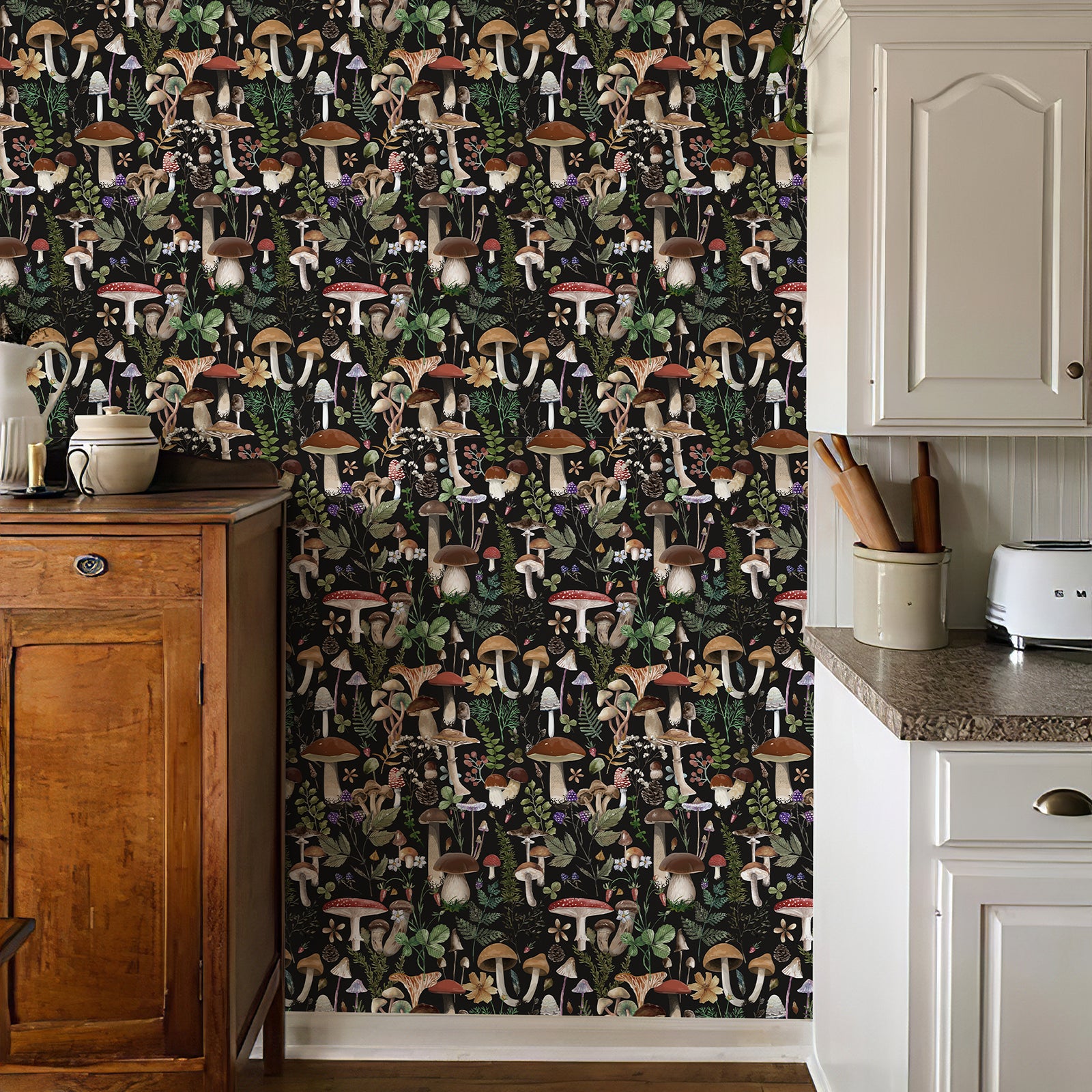 Boho Leaf Forest Mushroom Wallpaper