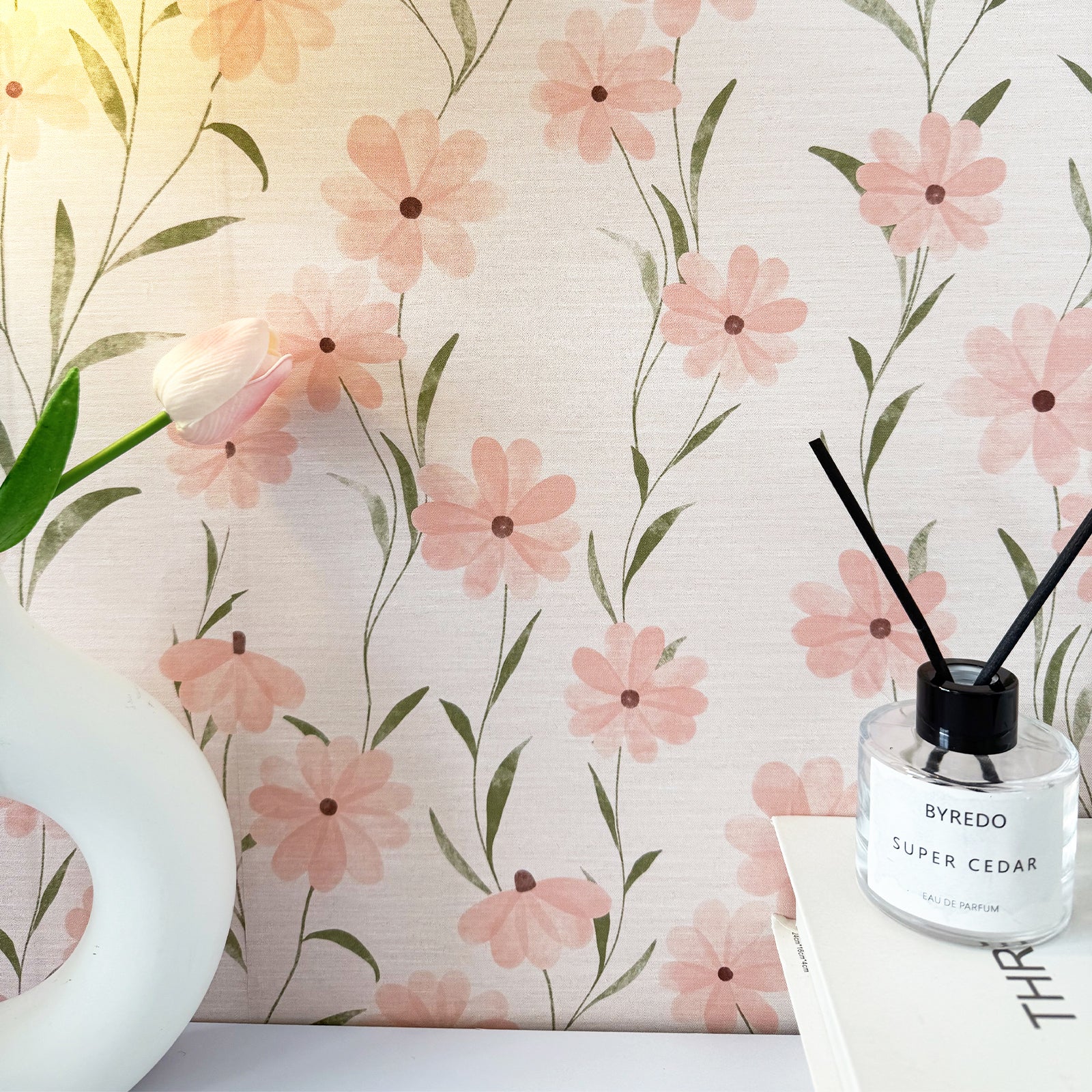 Soft Pink Cute Floral Peel and Stick Waterproof Wallpaper
