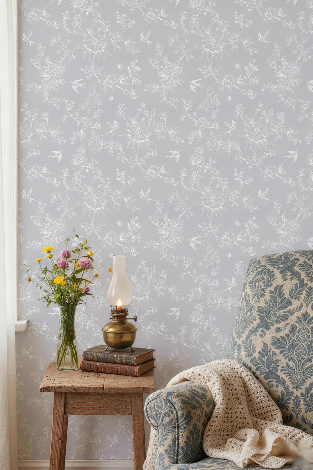 Retro Floral and Bird Pattern Self-Adhesive Wallpaper