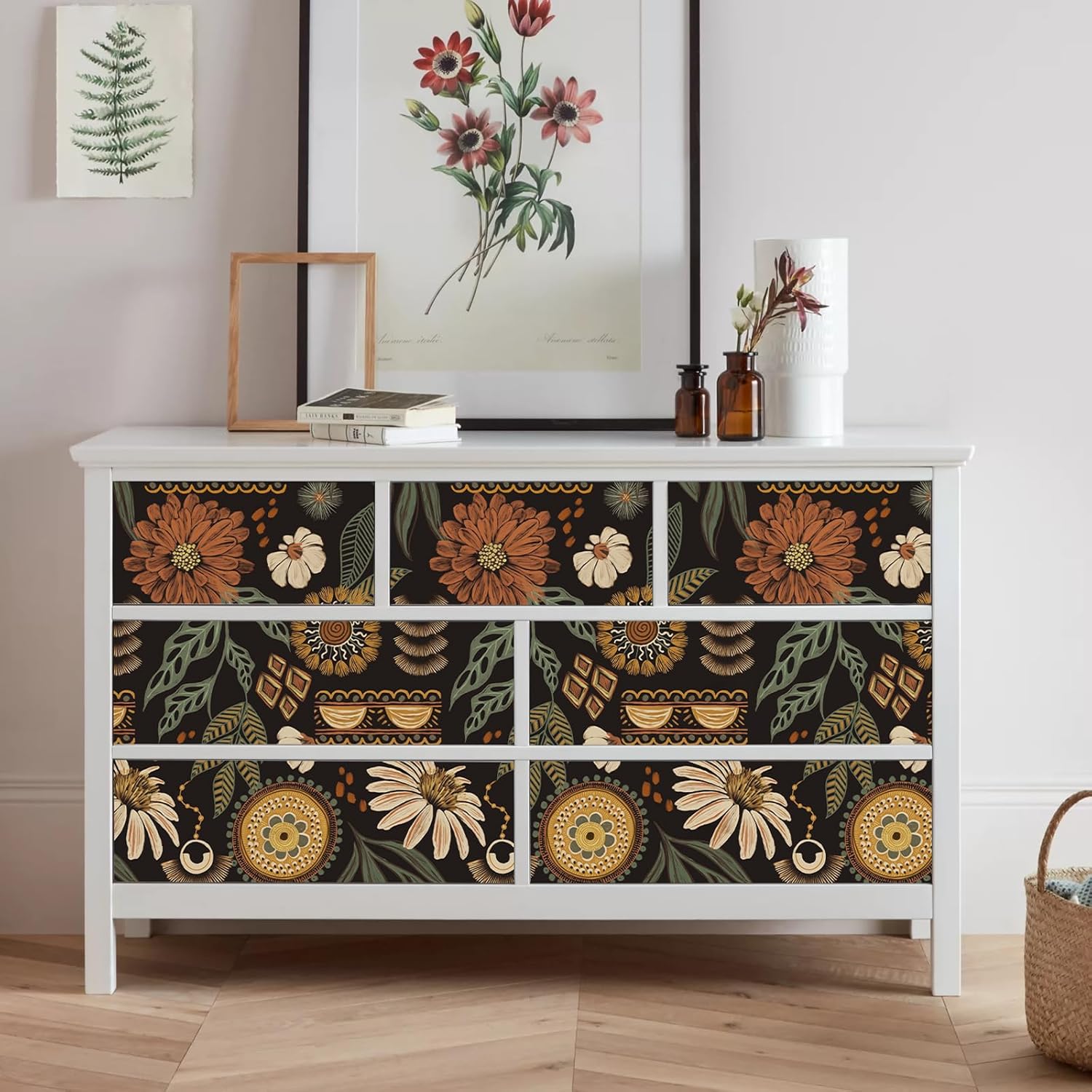 Bohemian-Style Sunflower and Floral Pattern Wallpaper