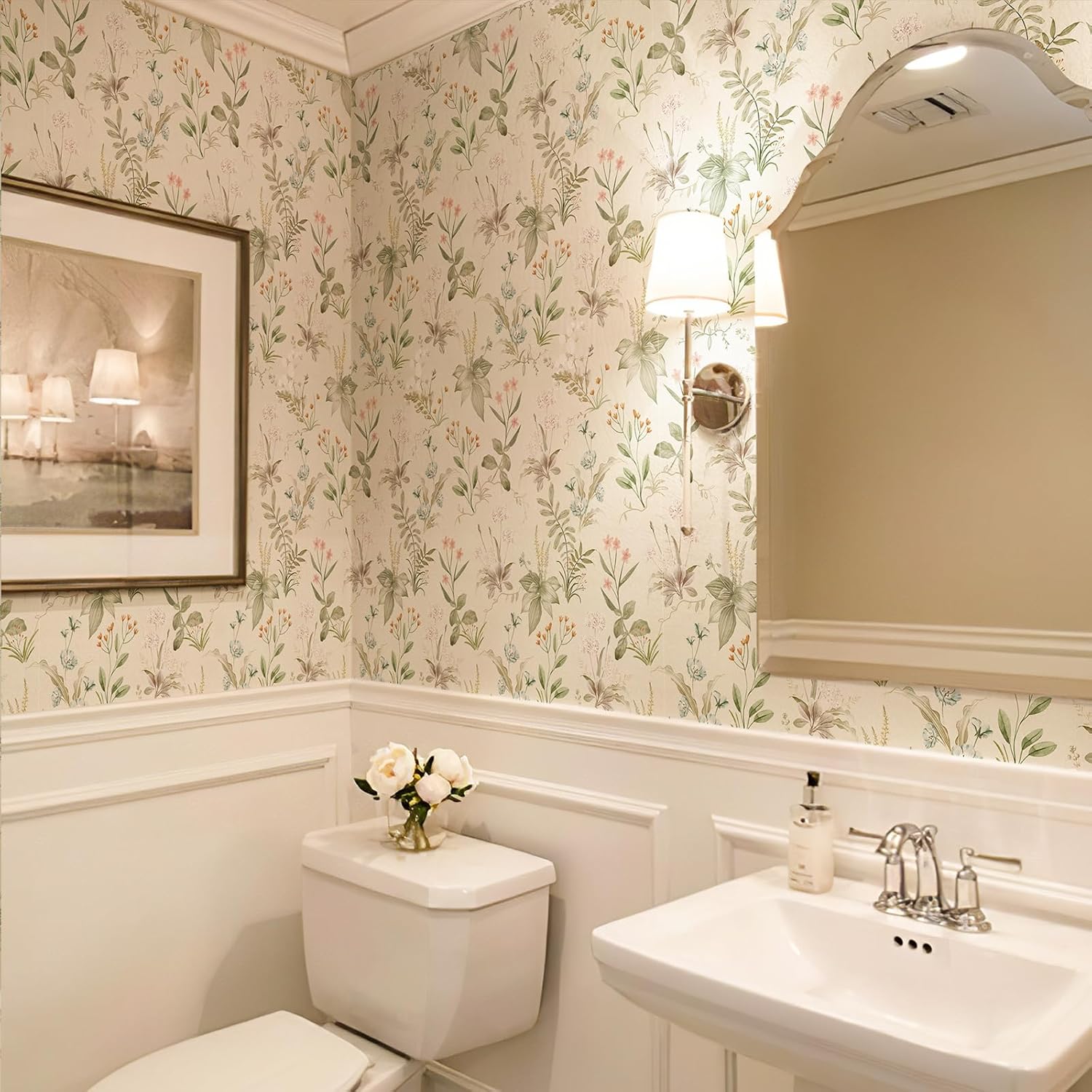 Beige Floral Contact Paper | Wildflower Botanical Pattern Wallpaper