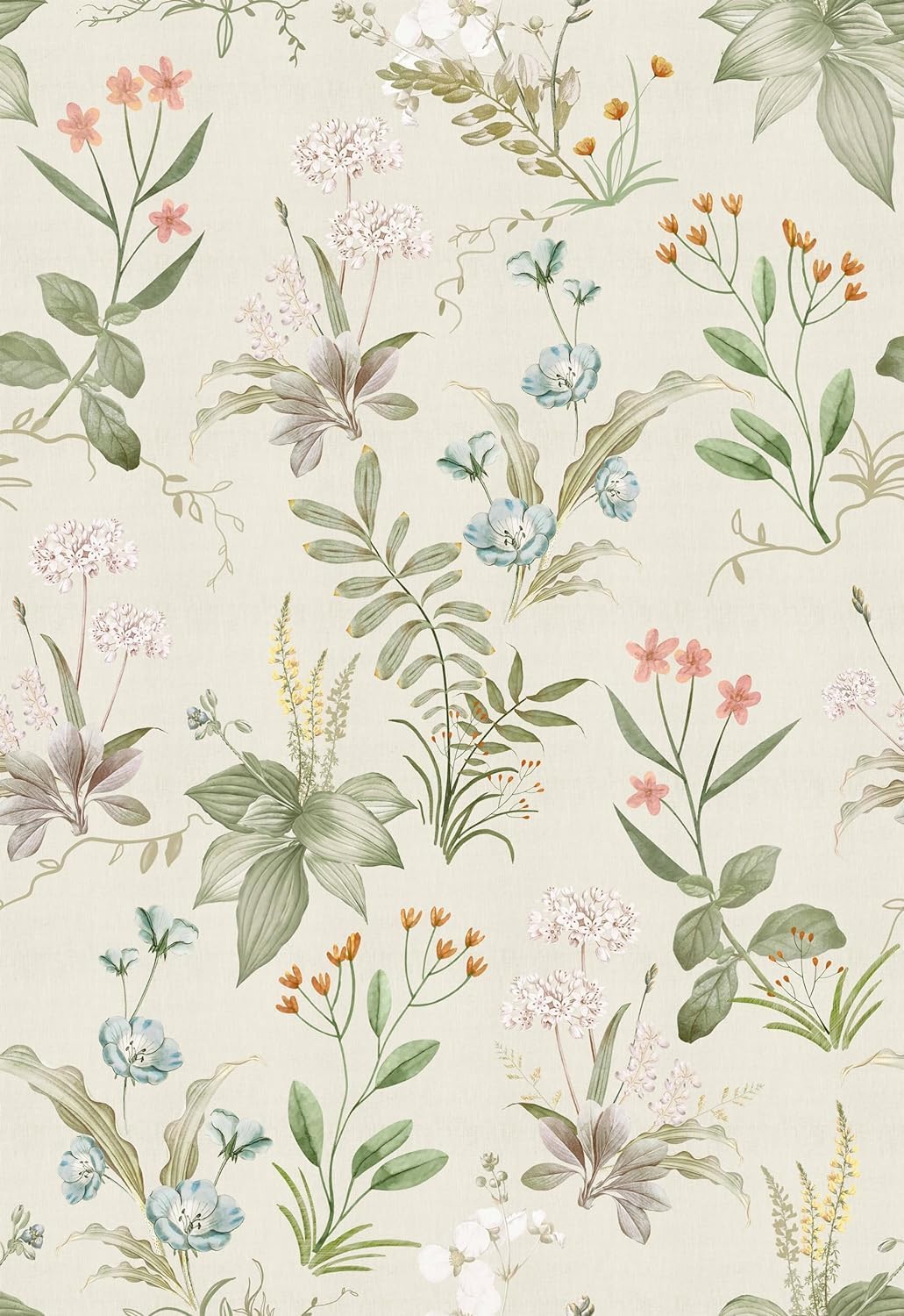 Beige Floral Contact Paper | Wildflower Botanical Pattern Wallpaper