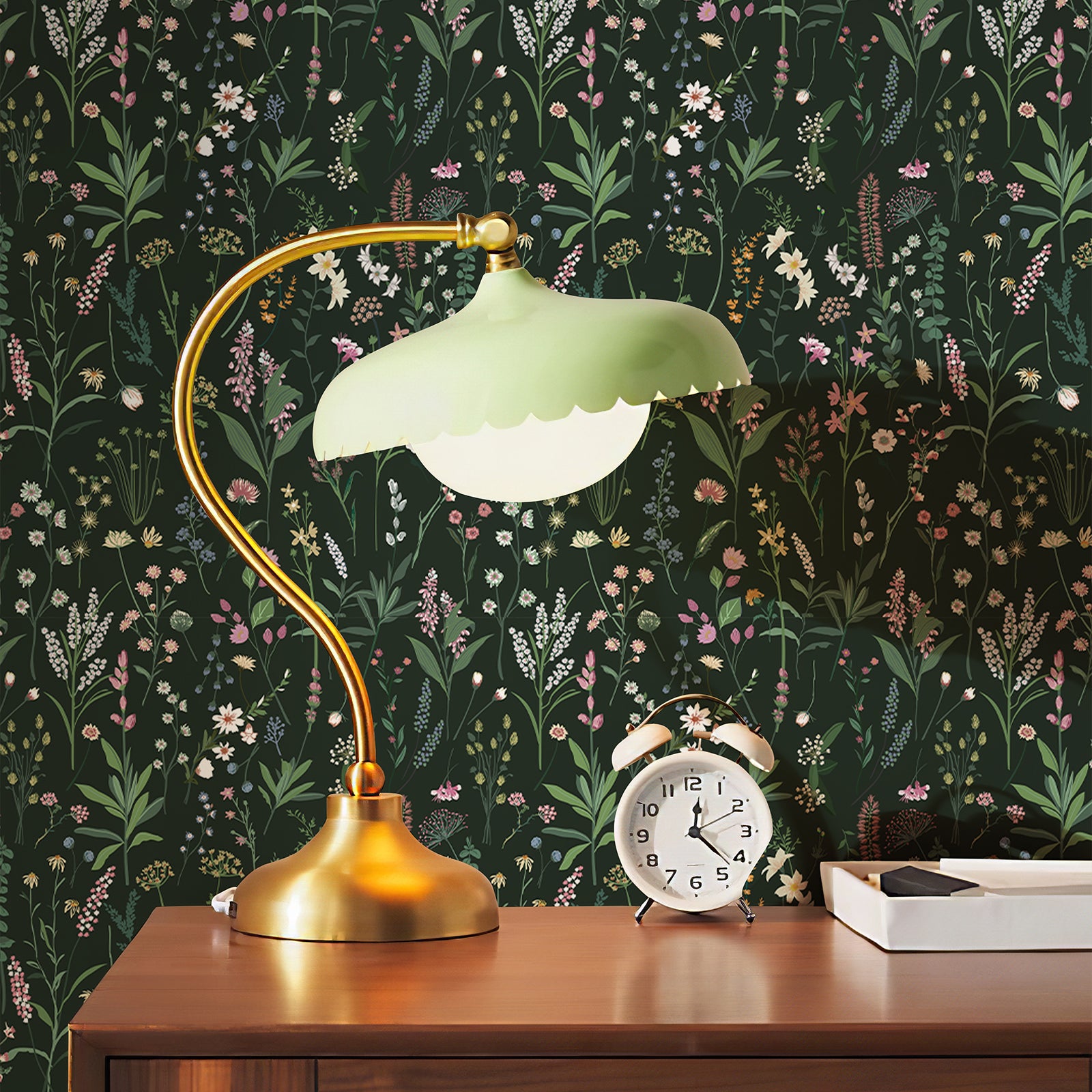 Green Meadow Botanical Floral Peel and Stick Wallpaper