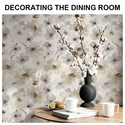 Biege Watercolor Flower Removable Peel and Stick Wallpaper