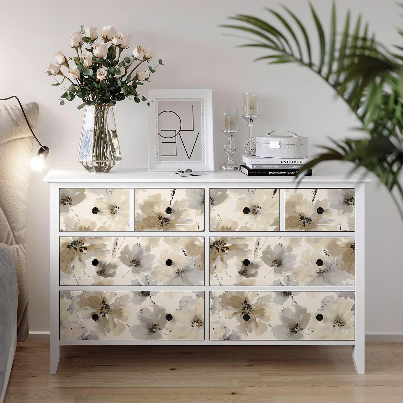 Biege Watercolor Flower Removable Peel and Stick Wallpaper