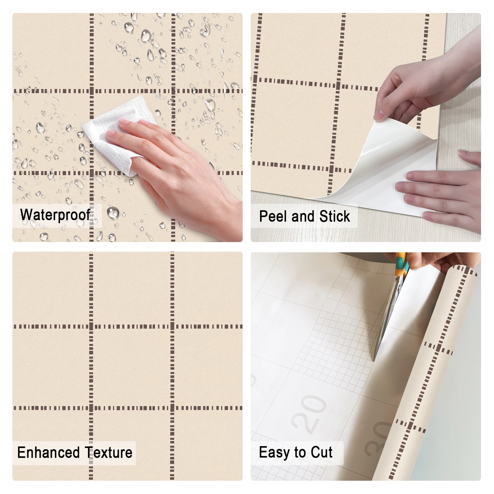 Cream Coffee Grid French Vintage Peel and Stick Wallpaper
