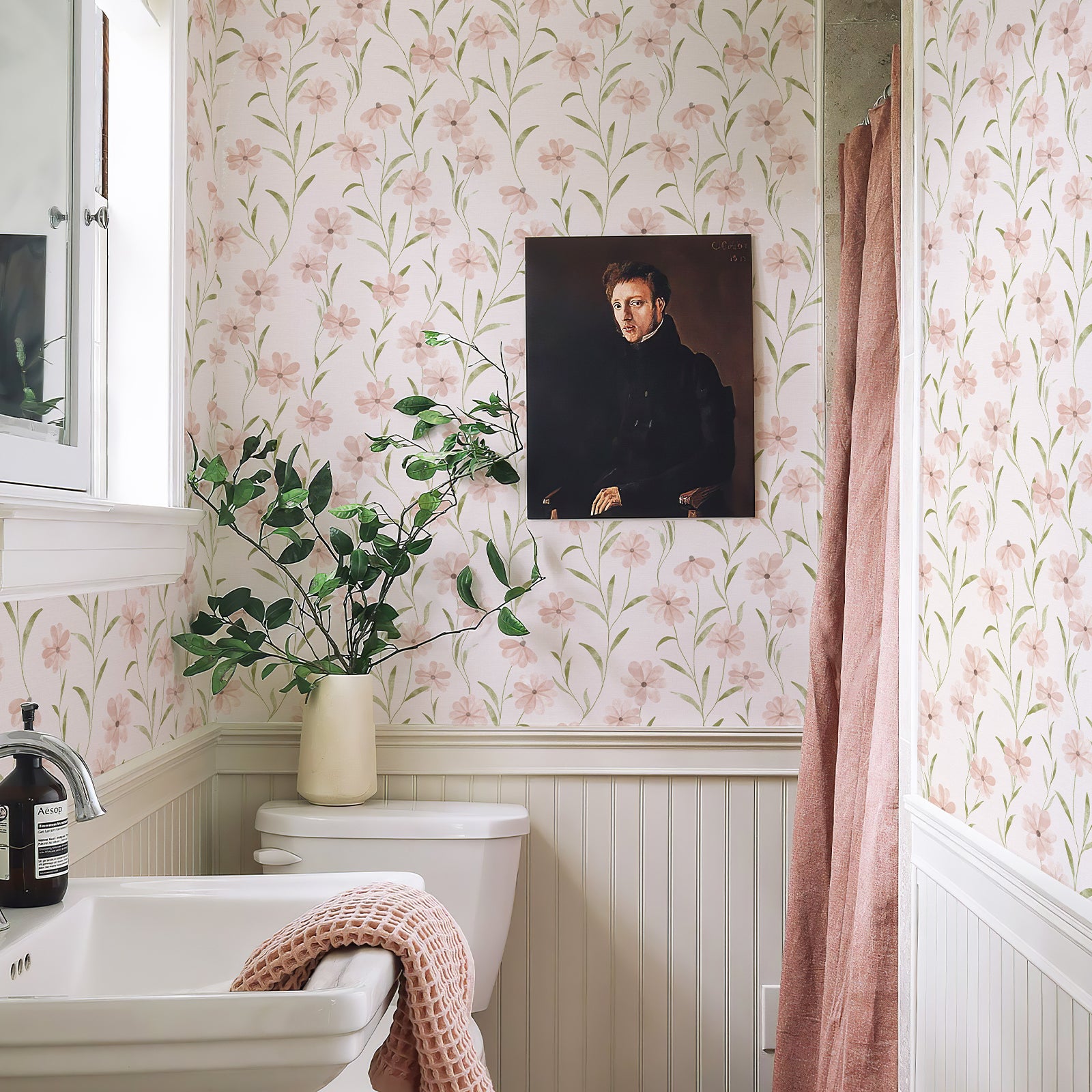 Soft Pink Cute Floral Peel and Stick Waterproof Wallpaper