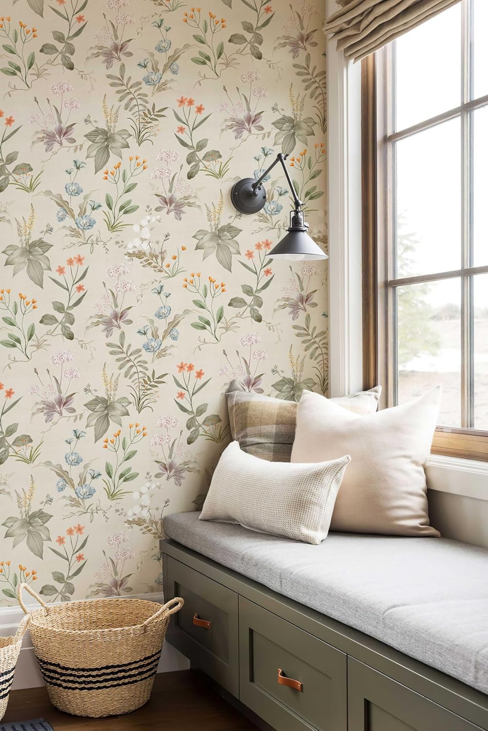 Beige Floral Contact Paper | Wildflower Botanical Pattern Wallpaper