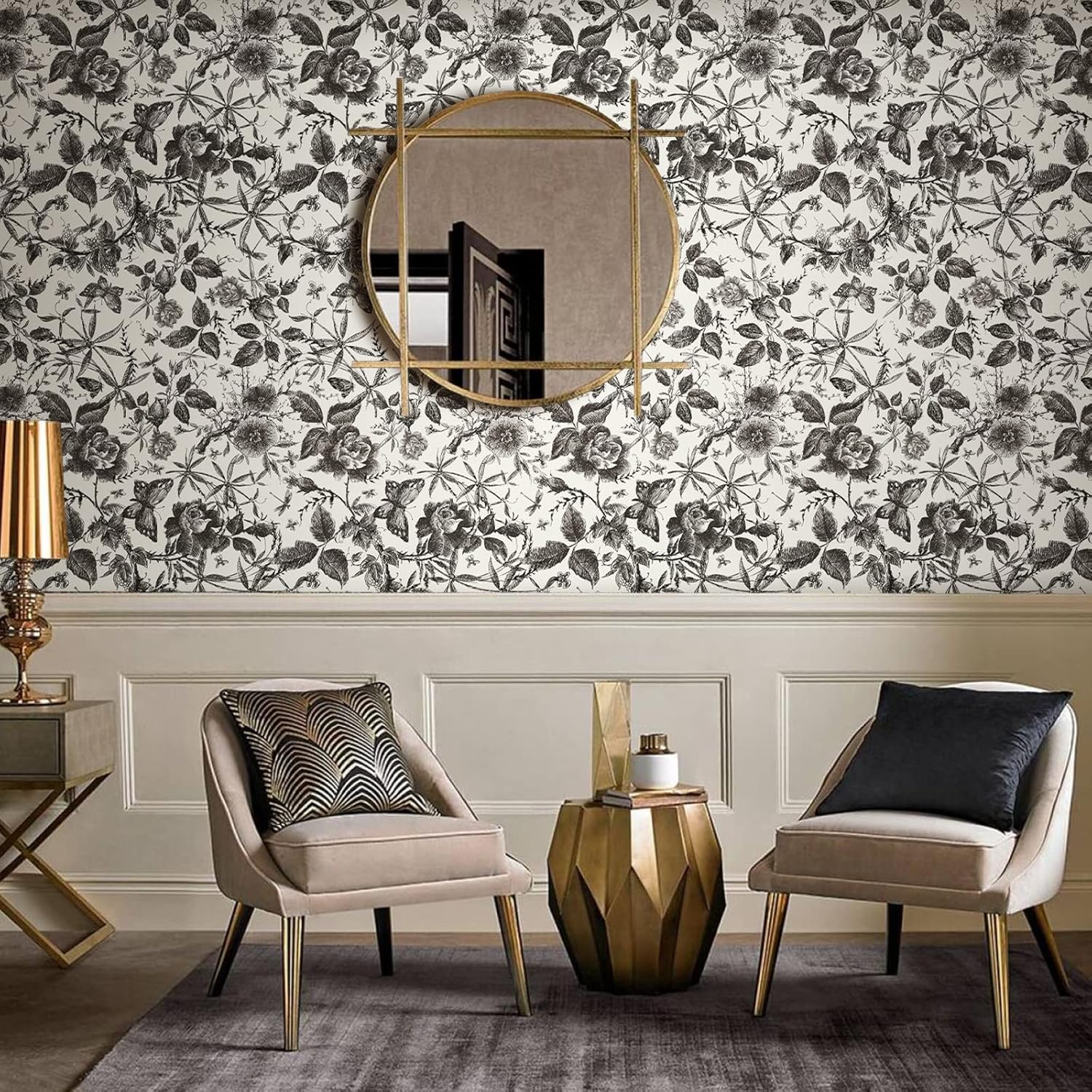 Vintage Butterfly and Floral Wallpaper — Black Rose Pattern