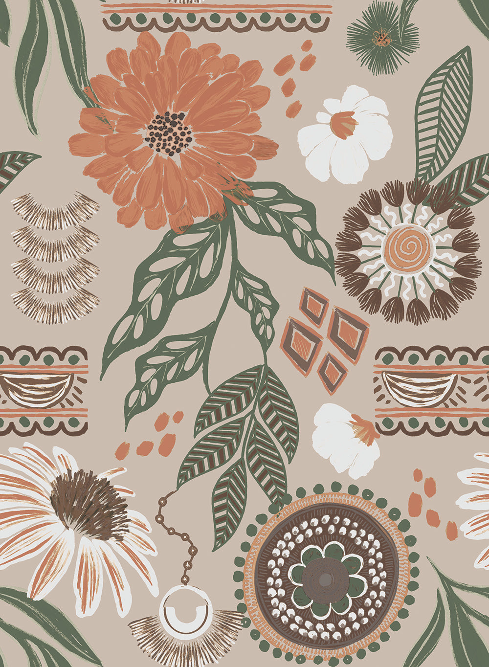 Bohemian-Style Sunflower and Floral Pattern Wallpaper