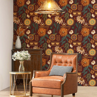 Boho Sun Floral Wallpaper