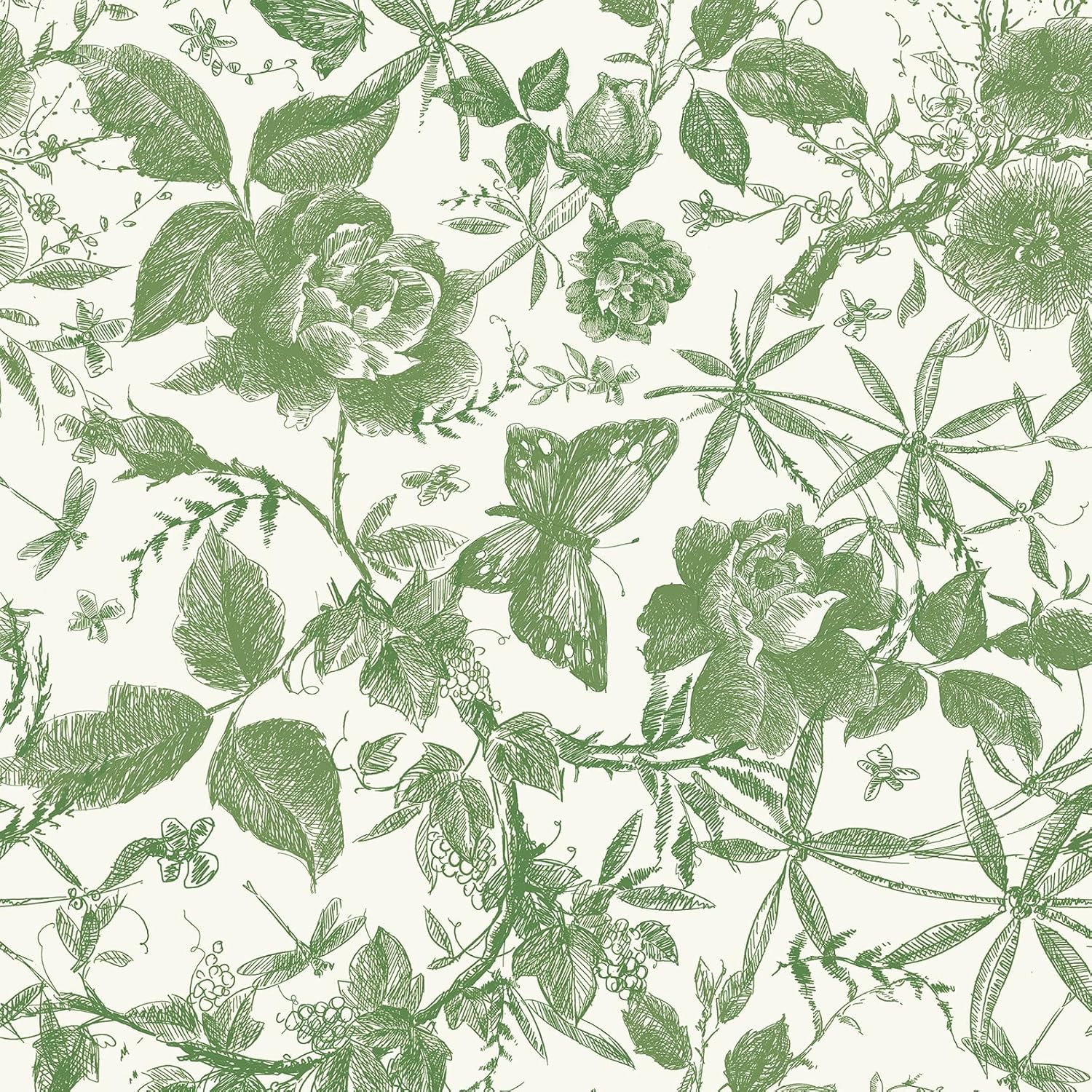Vintage Butterfly and Floral Wallpaper — Black Rose Pattern