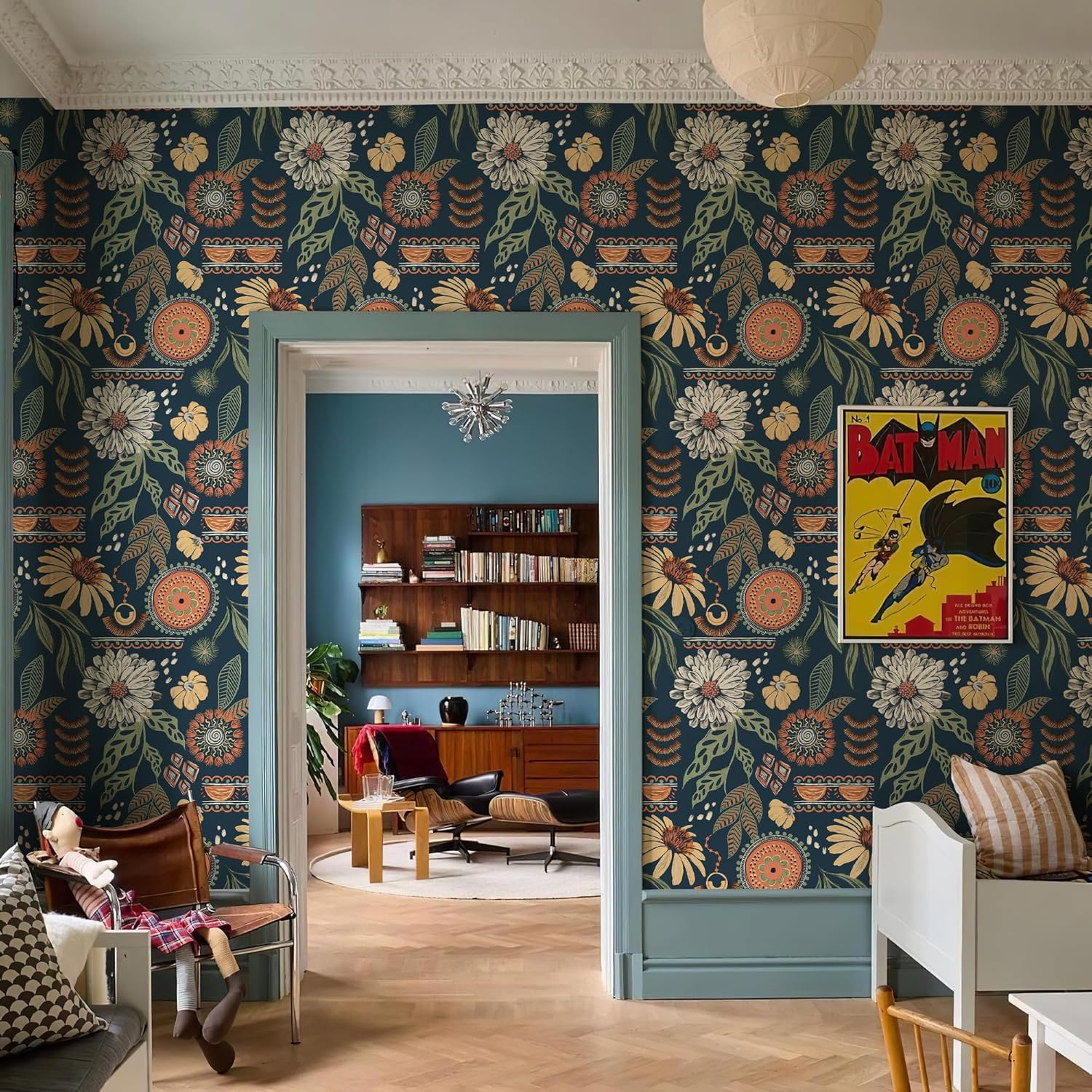 Bohemian-Style Self-Adhesive Wallpaper — Vintage Sunflower and Floral Pattern