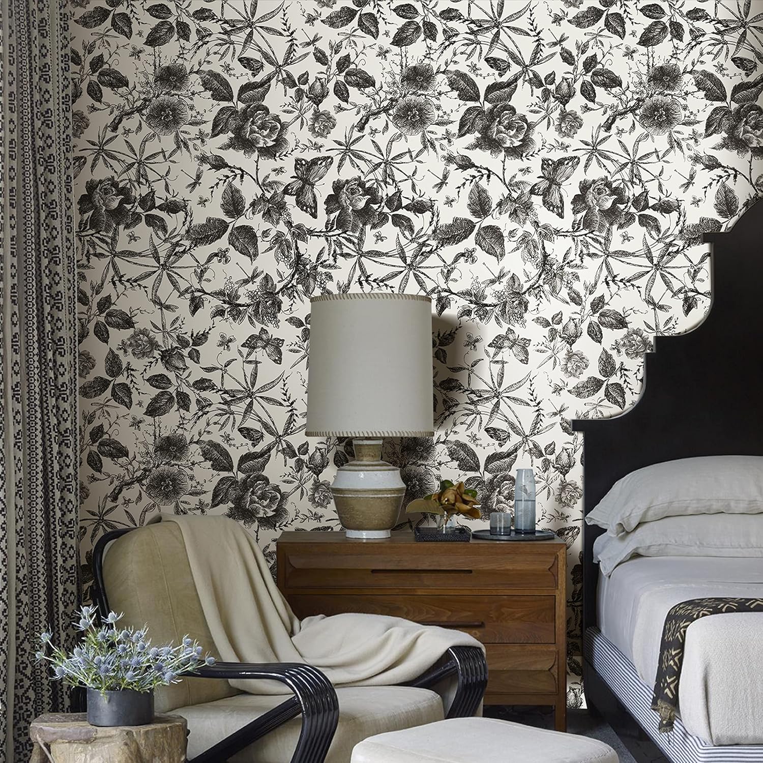 Vintage Butterfly and Floral Wallpaper — Black Rose Pattern