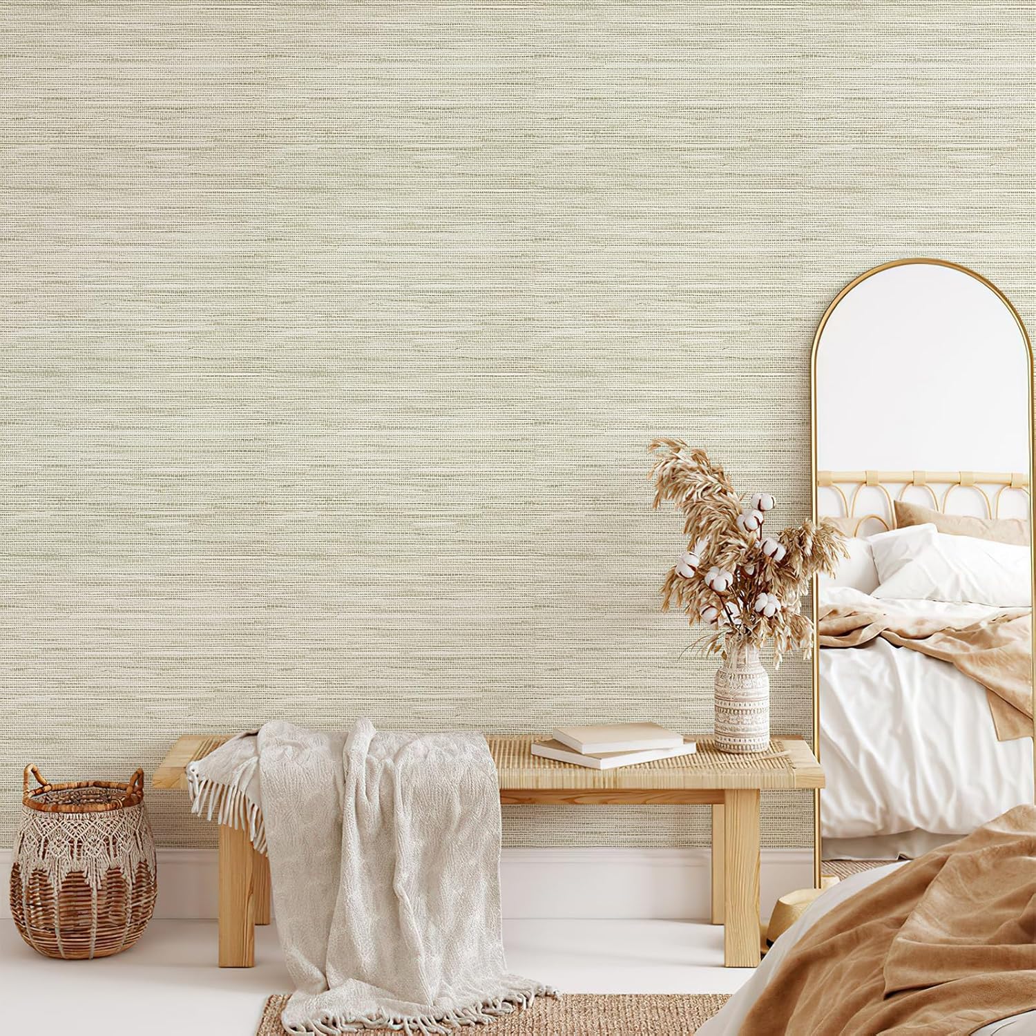 Woven Grass-Texture Wallpaper — Self-Adhesive (Peel-and-Stick)