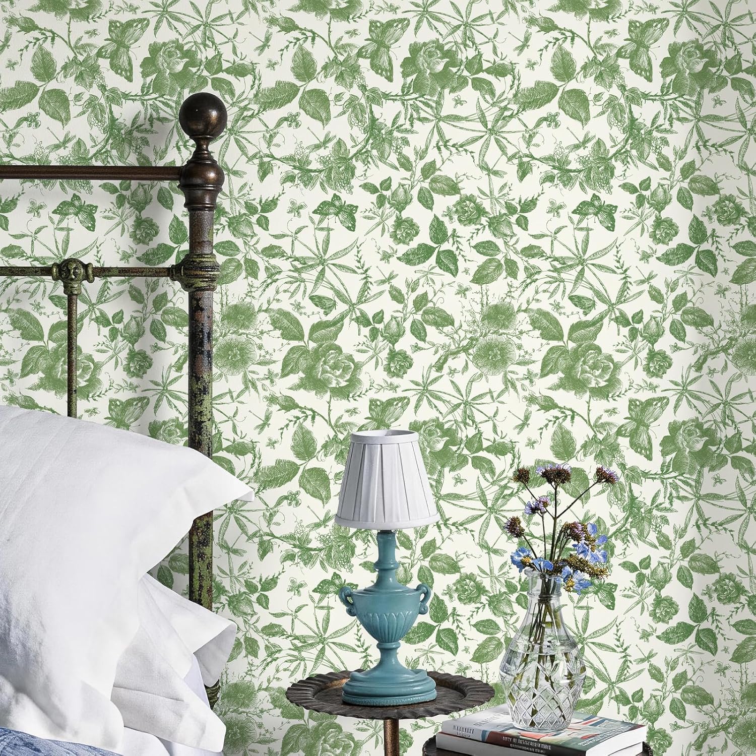 Vintage Butterfly and Floral Wallpaper — Black Rose Pattern