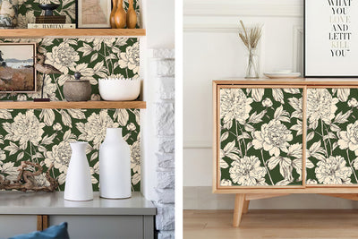 Green Floral Linear Wallpaper