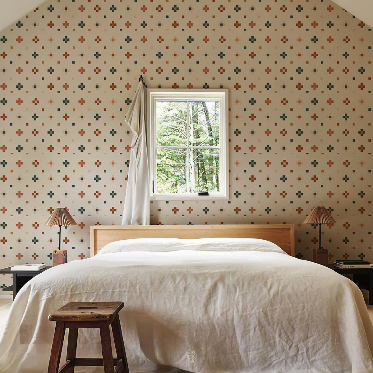 Boho Cross Tile Mosaic Cottage peel and stick wallpaper rustic bedroom accent wall