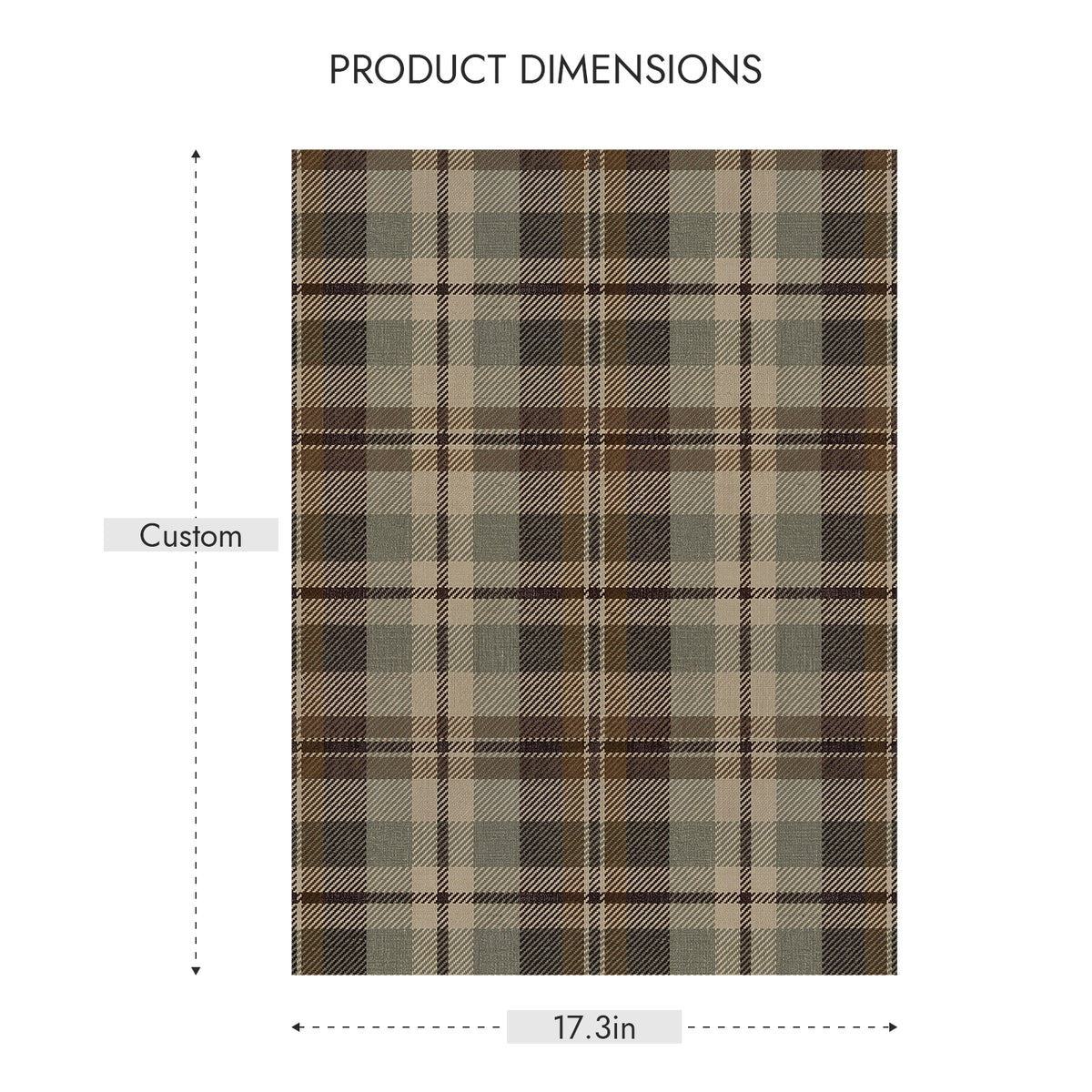 Earthy tundra tartan peel stick wallpaper dimension chart, custom size plaid wallpaper