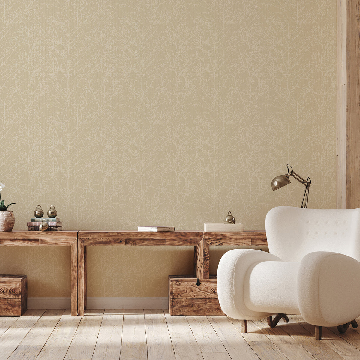 Minimal_Misty_Branch_Peel_and_Stick_Wallpaper_soft_patterned_wall_with_wainscoting_dining_area.
