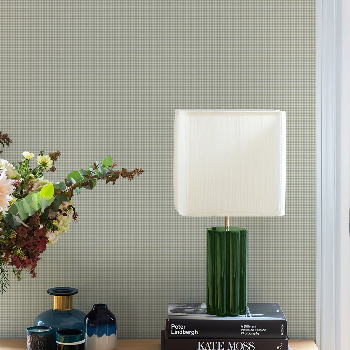 Oatmeal Gingham textured peel stick wallpaper warm neutral gingham interior home decor